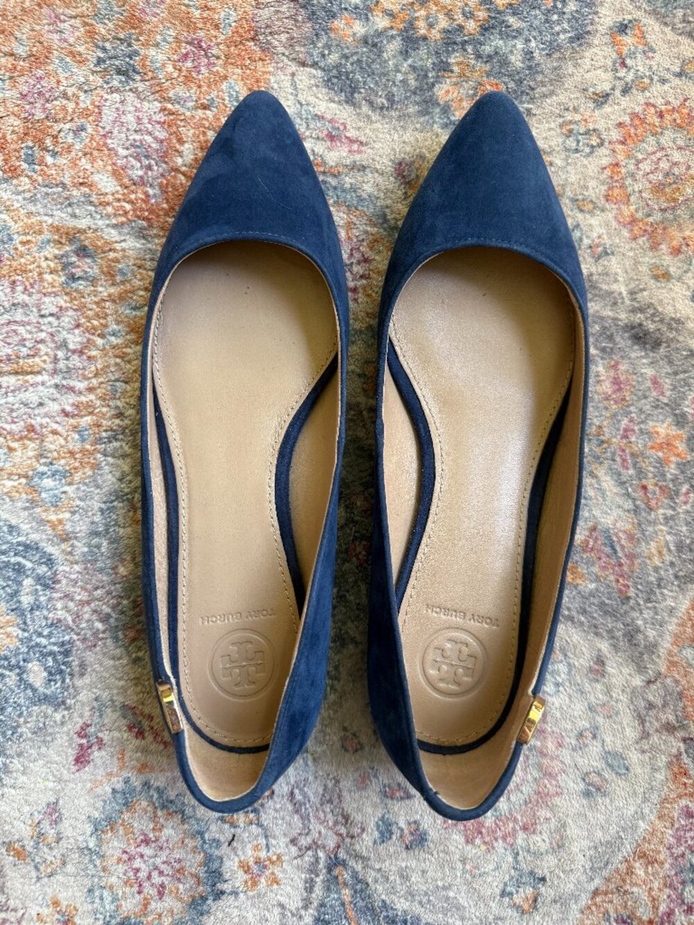 Tory Burch Navy Suede Pointed Toe Flat Size 6 M - Picture 1 of 7